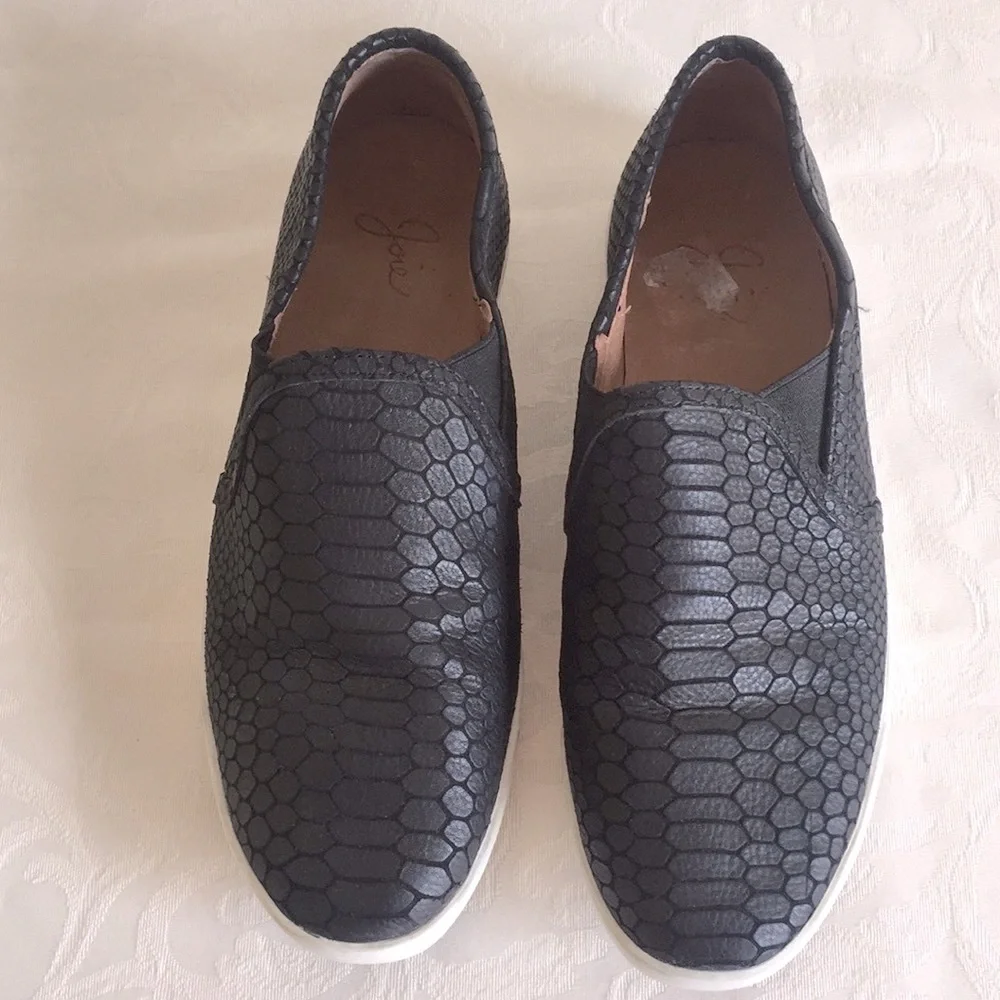 Joie black snakeskin embossed leather sneakers